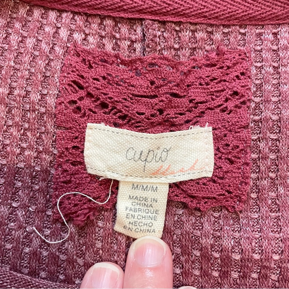 Cupio Burgundy Sweater Cap Sleeve Blouse | M - Picture 7 of 7